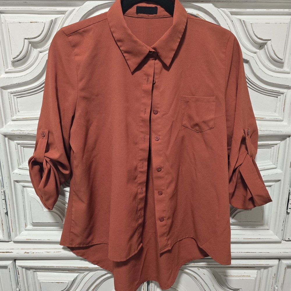 Rust Button-Up Roll Sleeve Shirt